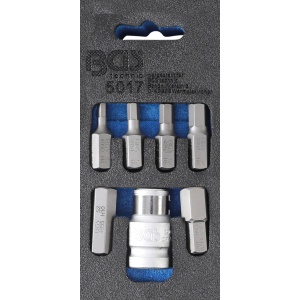 Set biti Imbus 45028 mm, antrenare hexagon 10 mm (3/8"), adaptor 12.5 mm (1/2"), 7 piese, BGS 5017