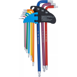 Set chei tip L multicoloră extra lungă profil T (pentru Torx) cu cap sferic T10 - T50 9 piese, BGS 74468 - Img 3