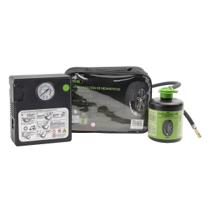 Set de reparatie pentru anvelope, solutie + compresor de aer la 12V, JBM 54760
