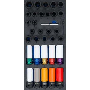 Suport organizator pentru cărucior 1/3: Set de chei tubulare / chei speciale pentru șuruburi de roată și extractoare cu profil spiral pentru șuruburi | 12,5 mm (1/2") | 33 piese, BGS 74557