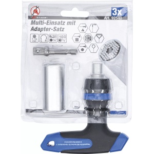Cap cheie multiplu cu adaptor | cu mâner in T cu clichet, comutabil | 3 piese, BGS DIY 92540 - Img 4