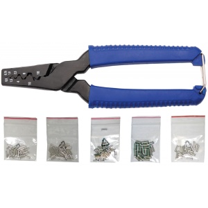 Cleste de sertizat papuci pentru cabluri electrice 0.5-0.75-1.0-1.5-2.5-4.0-6.0-10.0-16.0mm + 5 seturi terminale, 150-piese, BGS 1430