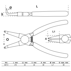 Cleşte inele de siguranţa in unghi pentru sigurante interioare, 175 mm, BGS 447-4 - Img 2