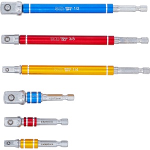 Set adaptoare pentru maşini de găurit, colorate, antrenare 6 colțuri exterior 6,3 mm (1/4"), 75 - 150 mm, 6 piese, BGS 74424 - Img 3