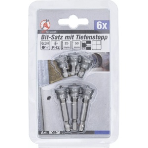Set biti cu opritor adancime pentru placi din gips-carton, antrenare hexagon exterior 6,3 mm (1/4), crestatura in cruce PH2, 6 piese, BGS DIY 50406 - Img 4