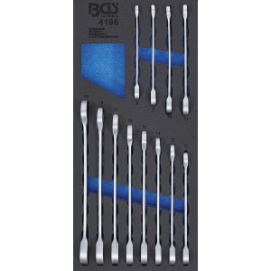 Set chei combinate cu clichet 8 - 19 mm in suport organizator 44929 pentru dulap de scule mobil, 12 piese, BGS 4196 - Img 1