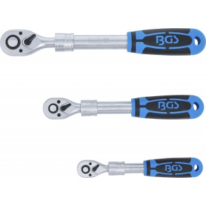 Set chei cu clichet reversibil extensibil 6,3 mm (1/4") - 10 mm (3/8") - 12,5 mm (1/2"), 3 piese, BGS 25123 - Img 3