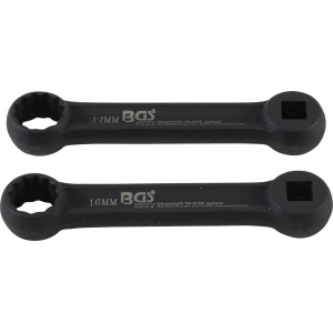 Set chei inelare lagare motor pentru Mercedes-Benz, 12 colturi 16mm, 17mm, antrenare pentru clicket cu patrat de 10 mm (3/8"), 2 piese, BGS 9524