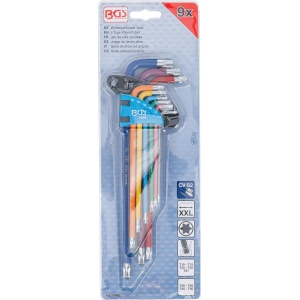 Set chei tip L multicoloră extra lungă profil T (pentru Torx) cu cap sferic T10 - T50 9 piese, BGS 74468 - Img 4