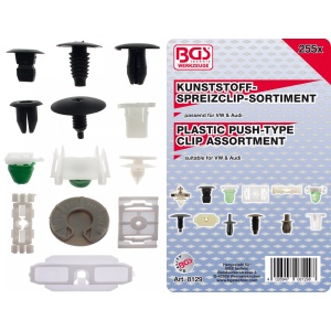 Set clipsuri pentru tapiterie auto, diferite modele, 255 piese, BGS 8129
