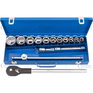 Set tubulare 19-50 mm, profil hexagon, antrenare 3/4 ", 15 piese, Condor 1015