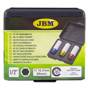 Set tubulare de impact cu protectie pentru jante din aliaj, 17-19-21 mm, antrenare 12.5mm(1/2"), JBM 51336 - Img 3