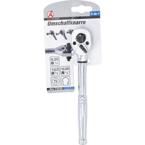 Clichet reversibil, Integral din oţel, cu dantura fina, 3-in-1, 6,3 mm (1/4") / 10 mm (3/8") / 12,5 mm (1/2"), BGS DIY 71015 - Img 4