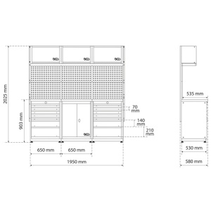 Mobilier de perete pentru atelier cu blat din lemn, 3 module, BGS 80100 - Img 5