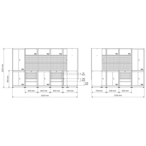 Mobilier de perete pentru atelier cu blat din lemn, 8 module, BGS 80160 - Img 6