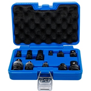 Set adaptoare de impact şi articulaţie sferică de impact 1/4" - 3/8" - 1/2", 11 piese, BGS 25146