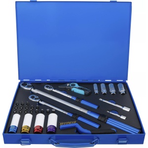 Set chei dinamometrice 5 - 25 Nm -1/4", 10 - 60 Nm - 3/8", 40 - 220 Nm - 1/2", 31 piese, BGS 74305