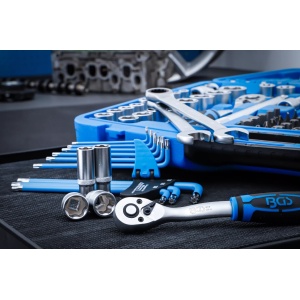 Set chei tubulare Profil Hexagon ondulat cu 3 clicketi 1/4" / 3/8" / 1/2", 218 piese, BGS 8820 - Img 2