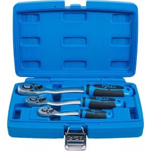 Set clicketi reversibili cu pas fin, antrenare 1/4, 3/8", 1/2", 3 piese, BGS 621 - Img 1