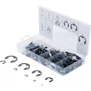 Set inele de siguranţa Tip E, dimensiuni 1,5 - 22 mm, 300 piese, BGS 8039
