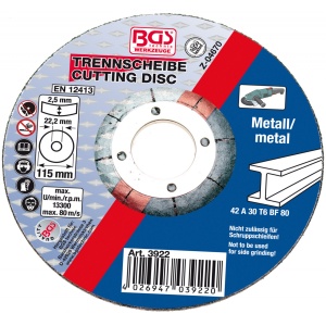 Disc abraziv pentru taiere 115 x 2.5 mm, Tip 42, BGS 3922