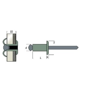 Pop-nit 5 x 16 mm, Aluminiu / Otel Fioriv, set 100 buc, Rivit 00485
