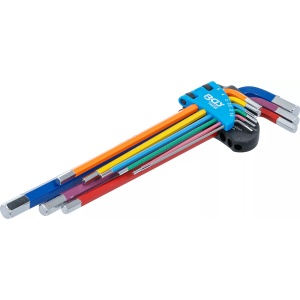 Set chei tip L multicoloră extra lungă hexagon interior 1,5 - 10 mm 9 piese - Img 1
