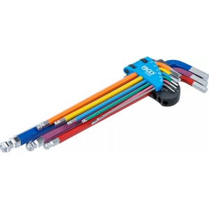 Set chei tip L multicoloră extra lungă hexagon interior, hexagon interior cu cap sferic 1,5 - 10 mm 9 piese - Img 1