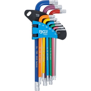 Set chei tip L, multicoloră, profil T (pentru Torx) cu alezaj T10 - T50, 9 piese, BGS 74461 - Img 2