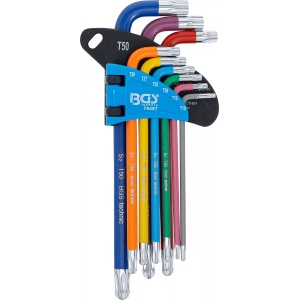 Set chei tip L multicoloră profil T (pentru Torx) cu cap sferic T10 - T50 9 piese, BGS 74467 - Img 3