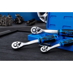 Set clicketi reversibili cu pas fin, antrenare 1/4, 3/8", 1/2", 3 piese, BGS 621 - Img 2