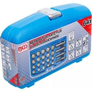 Set reparaţie pentru filet baie scurgere ulei M13x 1.5, M15x 1.5,M17x 1.5, M20 x 1.5, 64 piese, BGS 126 - Img 6