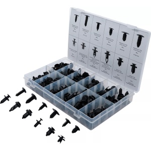 Sortiment clipsuri extensibile tip braduţ din plastic pentru fete de usi si tapiterii auto, 192 piese, BGS 9780 - Img 1
