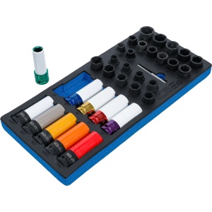 Suport organizator pentru cărucior 1/3: Set de chei tubulare / chei speciale pentru șuruburi de roată și extractoare cu profil spiral pentru șuruburi | 12,5 mm (1/2") | 33 piese, BGS 74557 - Img 2