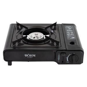 Plita cu un arzator pe gaz Camping BÖHM HOME BG-K-001+L, GPL, 2.3 kW, Racord metalic extern pentru furtun de gaz, 33.5x19.5x9 cm