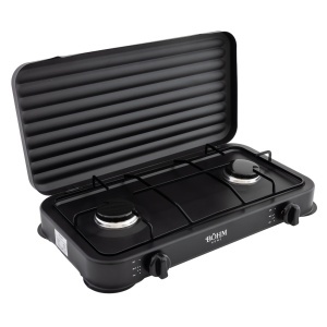 Plita cu doua arzatoare pe gaz si aprindere manuala BÖHM HOME BG-M-002-B 4.4 kW, 55x32x7 cm - Img 3