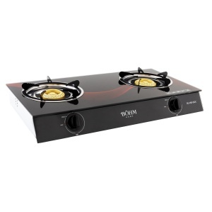 Plită pe gaz din sticlă cu două arzătoare BÖHM HOME BG-MB-002C , Sticlă securizată 6 m, 4.6 kWm, 70x38.2x8.8 cm - Img 1