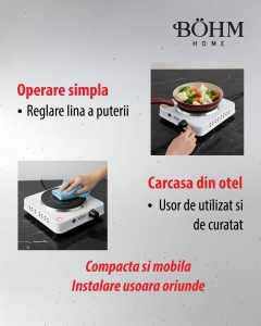 Plita electrica cu un ochi BÖHM HOME BE-H-002F-W, 1000 W, 22.5x26x6.5 cm - Img 6
