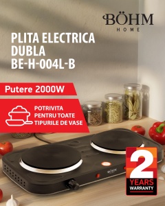 Plită electrică dublă BÖHM HOME BE-H-004L-B negru, 44x24.5x6.5 cm - Img 2