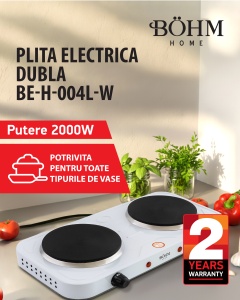 Plită electrică dublă BÖHM HOME BE-H-004L-W Alb, 44x24.5x6.5 cm - Img 2