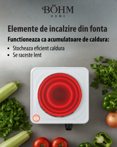Plita electrica cu un ochi BÖHM HOME BE-H-002F-W, 1000 W, 22.5x26x6.5 cm - Img 3