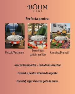 Arzător portabil rezistent la vânt pentru camping BÖHM HOME BG-K-203 Propan/butan, 14x14x12 cm - Img 5