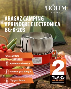 Arzător portabil rezistent la vânt pentru camping BÖHM HOME BG-K-203 Propan/butan, 14x14x12 cm - Img 2