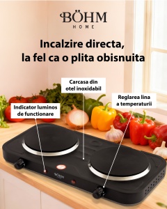 Plită electrică dublă BÖHM HOME BE-H-004L-B negru, 44x24.5x6.5 cm - Img 3