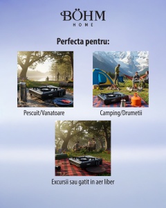 Plita cu un arzator pe gaz Camping BÖHM HOME BG-K-001+L, GPL, 2.3 kW, Racord metalic extern pentru furtun de gaz, 33.5x19.5x9 cm - Img 6