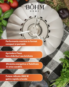 Arzător portabil rezistent la vânt pentru camping BÖHM HOME BG-K-203 Propan/butan, 14x14x12 cm - Img 3