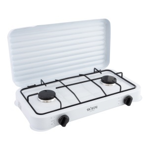 Plita cu doua arzatoare pe gaz si aprindere manuala BÖHM HOME BG-M-002-W, 4.4 kW, 55x32x7 cm - Img 8