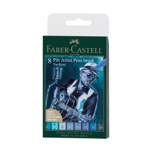 Artist Pen Brush India ink pen, wallet of 8, The Blues
