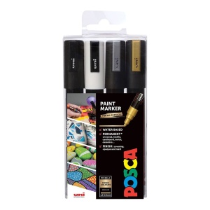 AK UNI set PC-5M POSCA /1.8-2.5 mm 4 kom - crni,beli,srebrni,zlatni