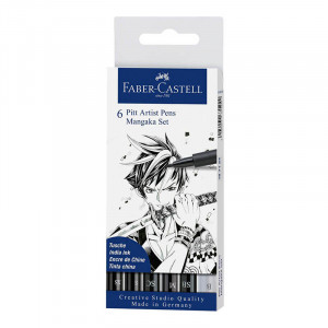 Mangaka India ink pen wallet of 6 black